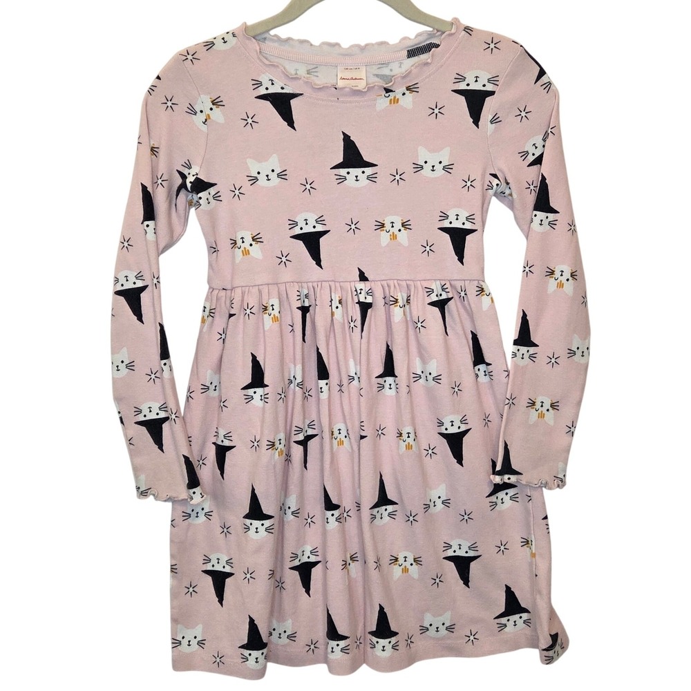 Hanna Andersson Girls Pink Witch Cat Halloween Dress US Size 8 Long Sleeve